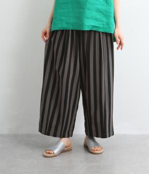 リネンレーヨンBIGストライプタック入りパンツ(チャコール-F)