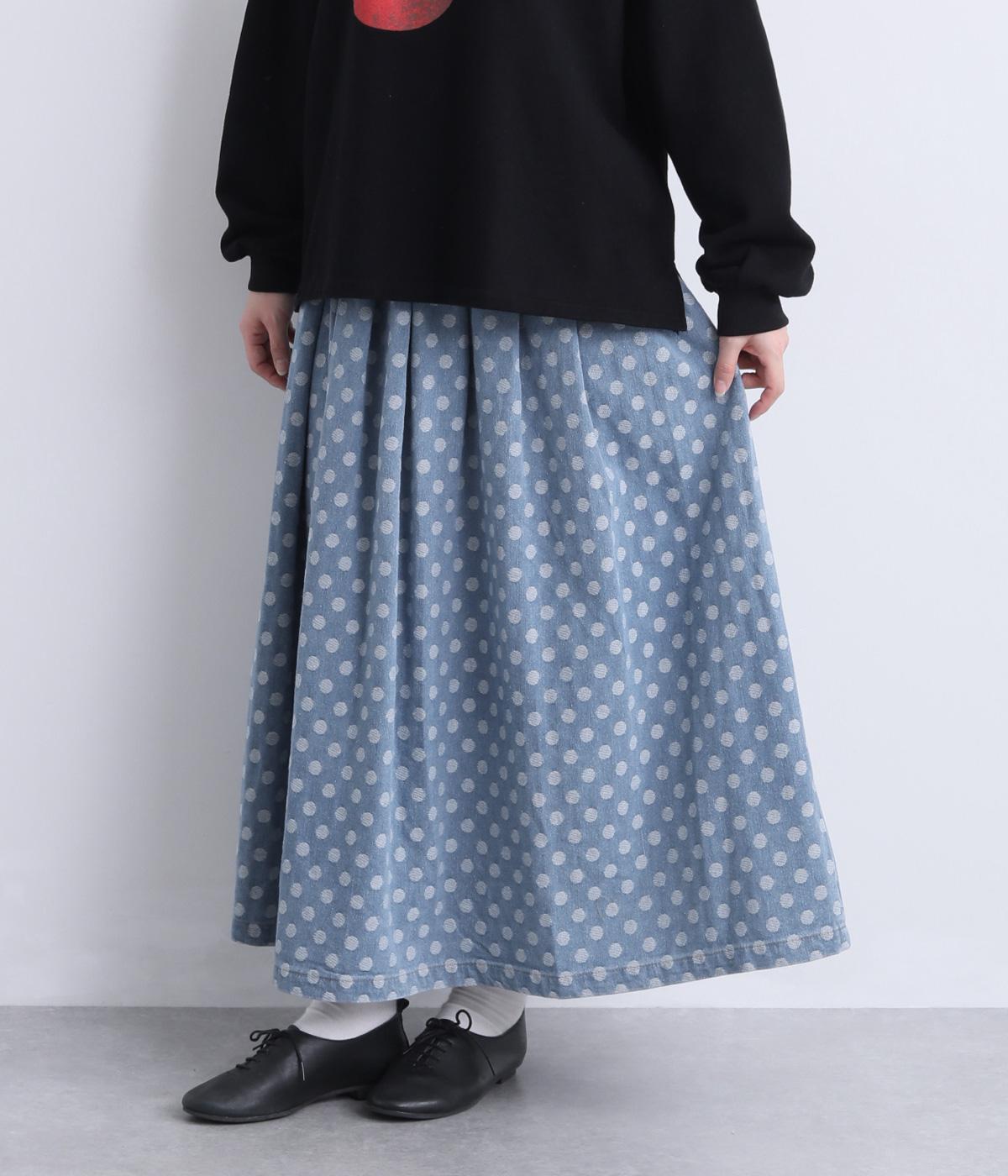 ドットデニム　たくさんタックスカート(ネイビー-F)