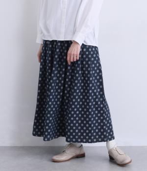 ドットデニム　たくさんタックスカート(ワンウオッシュ-F)