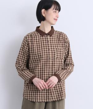 コットンダブルガーゼチェックシャツ