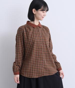 コットンダブルガーゼチェックシャツ(レッド-F)