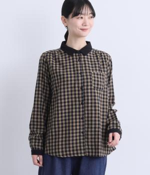 コットンダブルガーゼチェックシャツ(ネイビー-F)