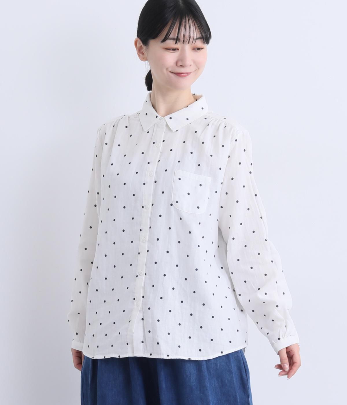 コットンダブルガーゼドット シャツ(ホワイト-F)