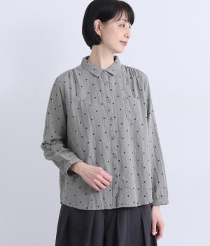 コットンダブルガーゼドット シャツ(ダークグレー-F)