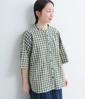 もこもこギンガム　うしろギャザーシャツ