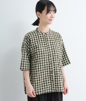 もこもこギンガム　うしろギャザーシャツ(ブラック-F)