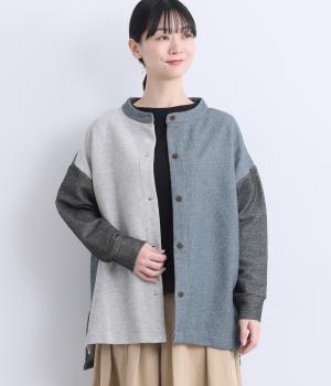 デニム調カットソー　クルーワイドカーディガン(クレイジー-F)
