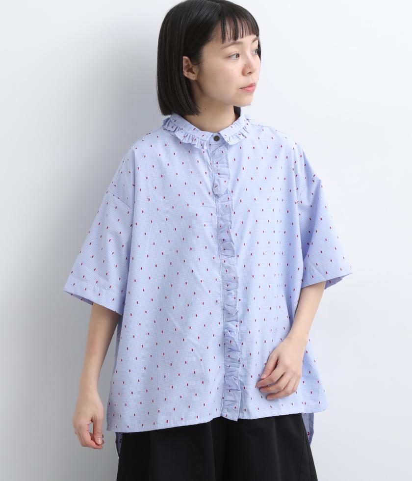 パッチワーク風　前立てフリルシャツ