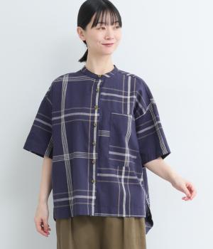 ビッグチェックスタンドシャツ(ネイビー-F)