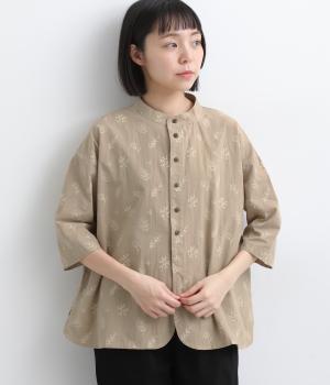 リーフ柄　裾ラウンドシャツ(ベージュ-F)
