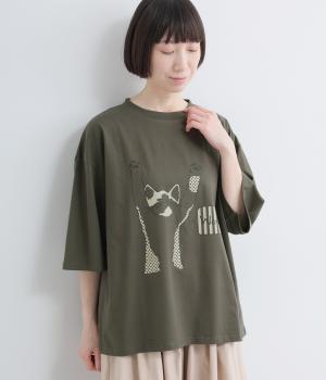 呼ぶ猫　プリントTシャツ(チャコール-F)