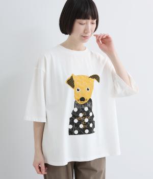 応援する犬　プリントTシャツ(ホワイト-F)