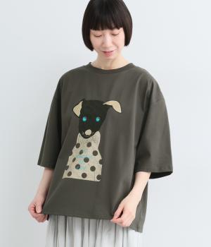 応援する犬　プリントTシャツ(チャコール-F)