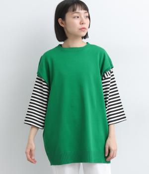 ニット　オーバーベスト(グリーン-F)