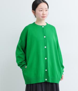 スタンドカラー　ニットカーディガン(グリーン-F)