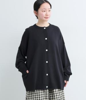 スタンドカラー　ニットカーディガン(ブラック-F)