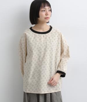 変形ドット　7分袖プルオーバー(ナチュラル×ブラック-F)