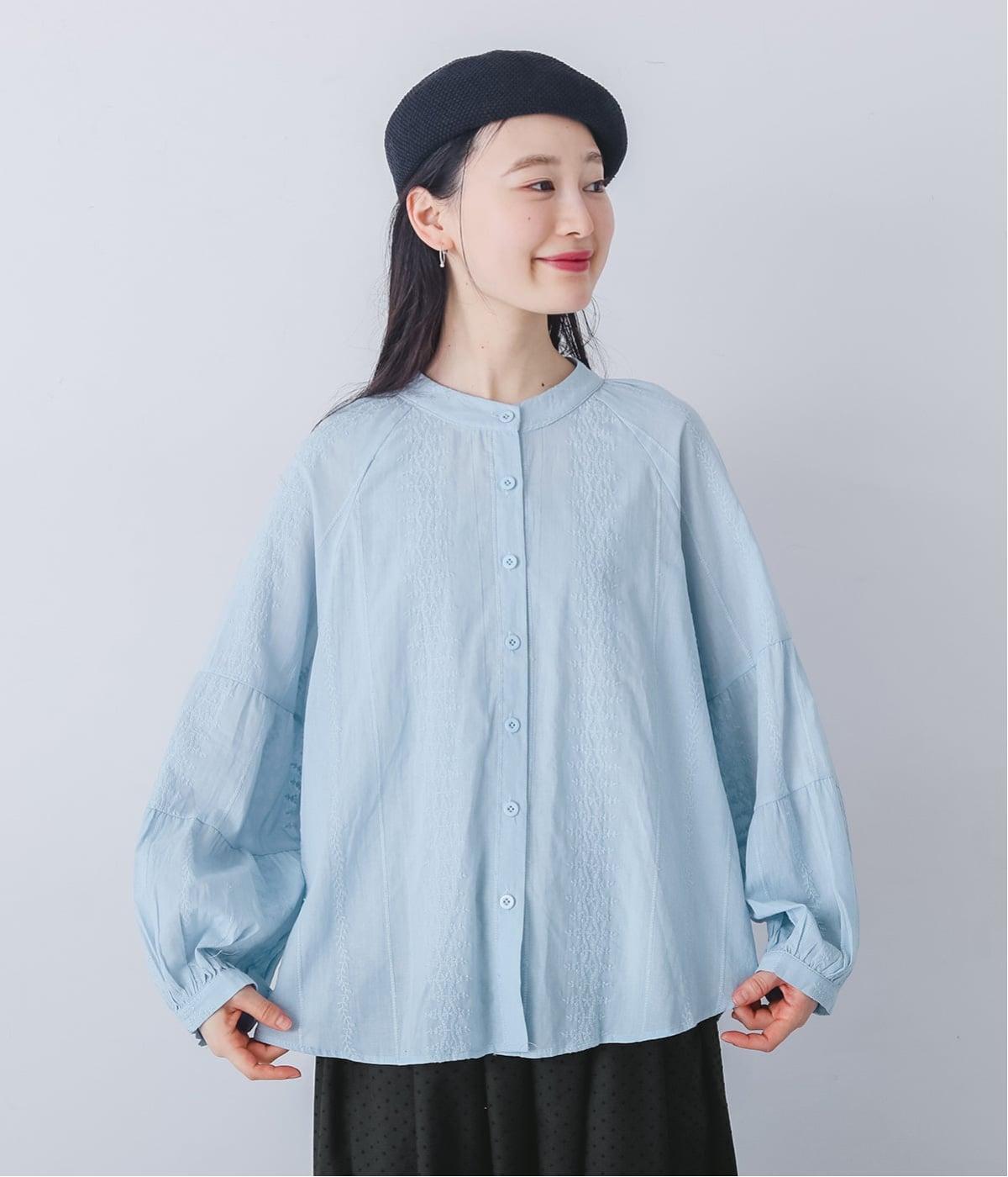 リーフ柄レースシャツ(ブルー-F)