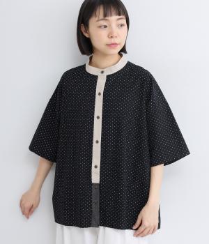 アンティークドット前立て配色シャツ(ブラック×ナチュラル×ブラック-F)