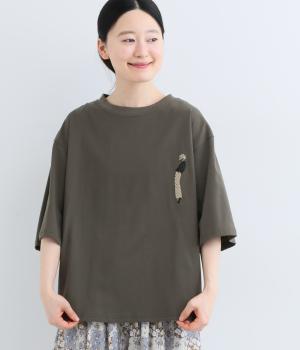 コットンビッグ刺繍Tシャツ(チャコール-F)