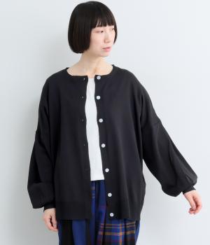 レーヨンニットさっくり着る袖ふわカーディガン(ブラック-F)