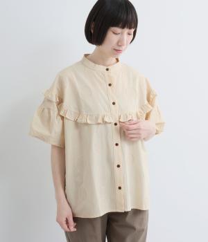 コットンリネンビッグドットフリルシャツ(ナチュラル-F)