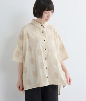 コットンリネンビッグドットミニ襟シャツ(ナチュラル-F)