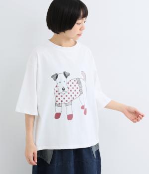 コットンDOT DOGプリントTシャツ(ホワイト-F)