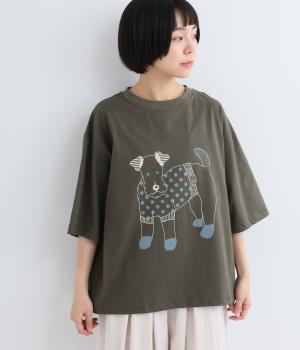 コットンDOT DOGプリントTシャツ(チャコール-F)