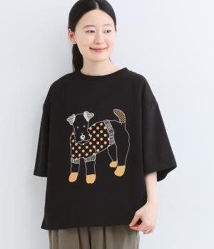 コットンDOT DOGプリントTシャツ(ブラック-F)