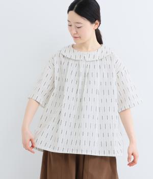刺繍ストライプ　ビック丸襟シャツ(ホワイト-F)