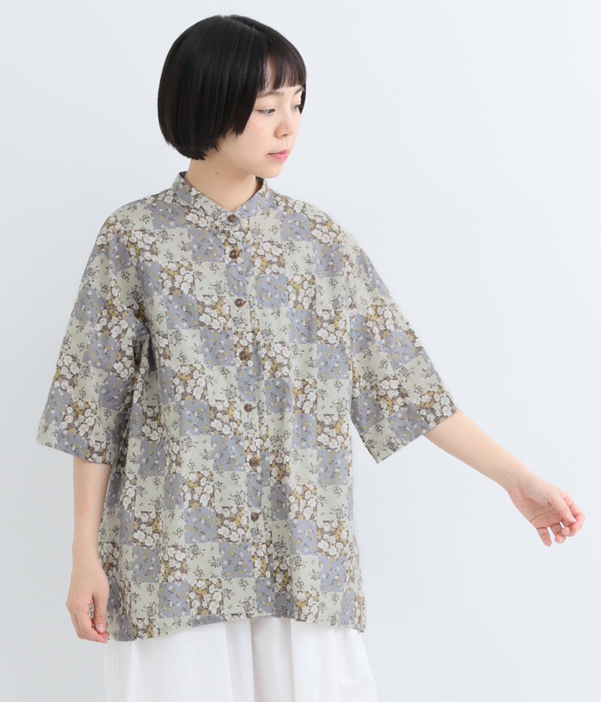 春夏　弦楽器×フラワーモチーフ パッチワークタペストリー　129×95 FLOWERパッチワーク 後タックふわシャツ｜COLORK（カラック）の商品詳細