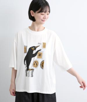 ペンギンとロゴプリントTシャツ(ホワイト-F)