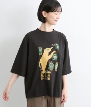 ペンギンとロゴプリントTシャツ(ブラック-F)
