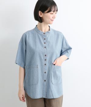 ステッチシャンブレー前ポケットシャツ(サックス-F)