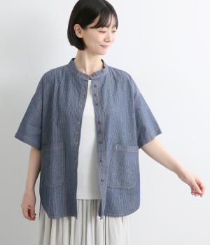ステッチシャンブレー前ポケットシャツ(ネイビー-F)