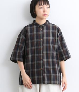 ダークチェック　ミニレギュラーカラーシャツ(ブラックレッド系-F)