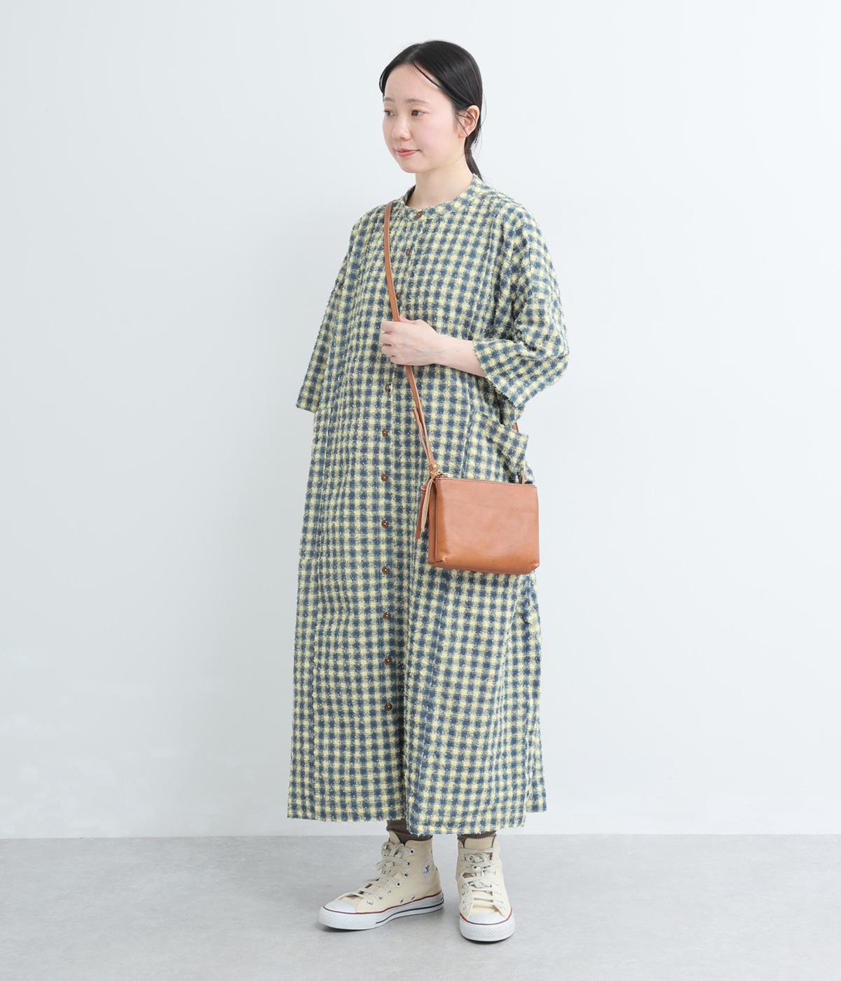 もこもこギンガム　ビッグポケットワイドワンピース(ブルー-F)