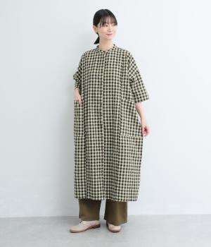 もこもこギンガム　ビッグポケットワイドワンピース(ブラック-F)