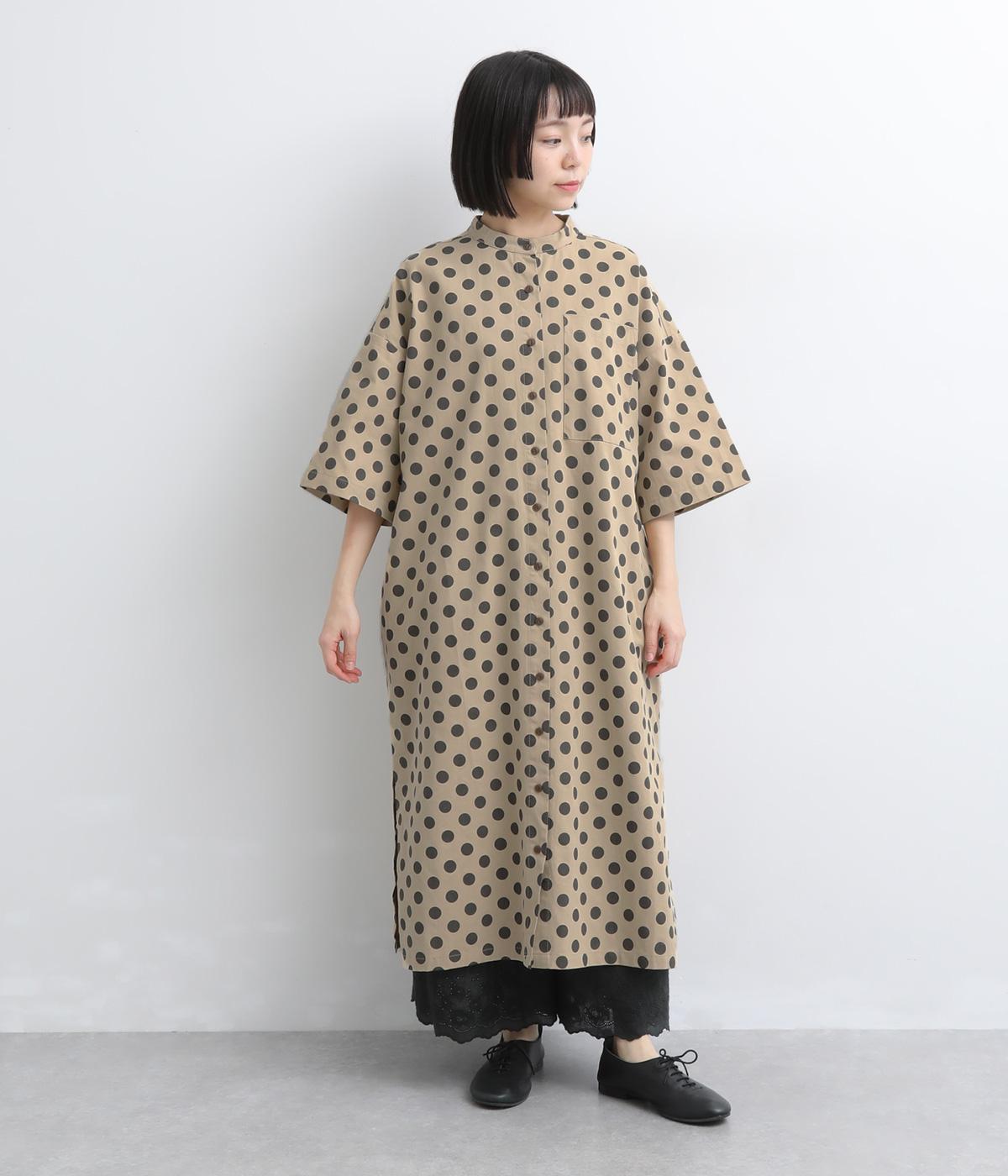 ビッグドット　サイドスリット入りワンピース(ナチュラル-F)