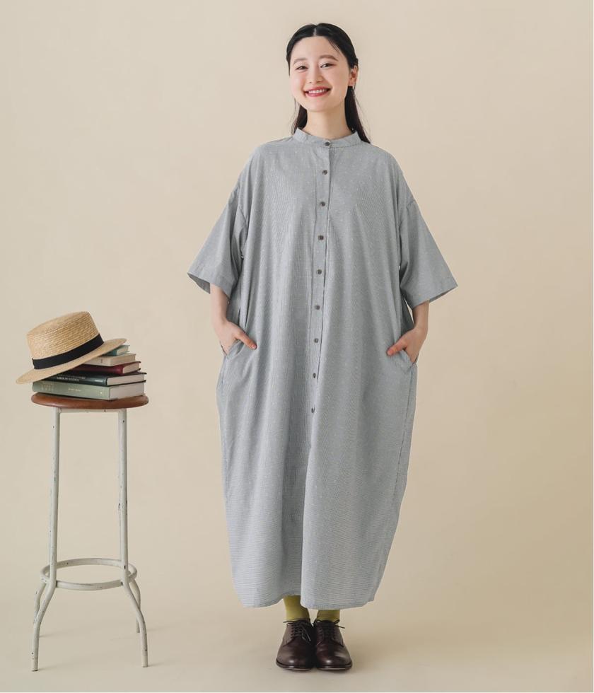 ドットギンガムバックギャザーワンピース