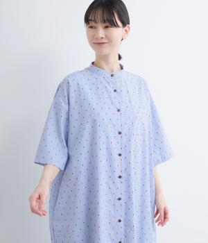 ドットギンガムバックギャザーワンピース(ブルー-F)