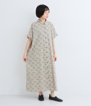 BIGLEAFと小鳥柄　ロングワンピース(ナチュラル-F)
