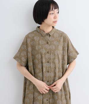 BIGLEAFと小鳥柄　ロングワンピース(ブラウンカーキ-F)