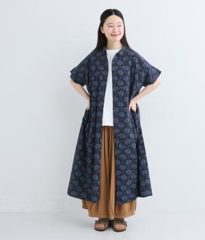 BIGLEAFと小鳥柄　ロングワンピース(ネイビー-F)