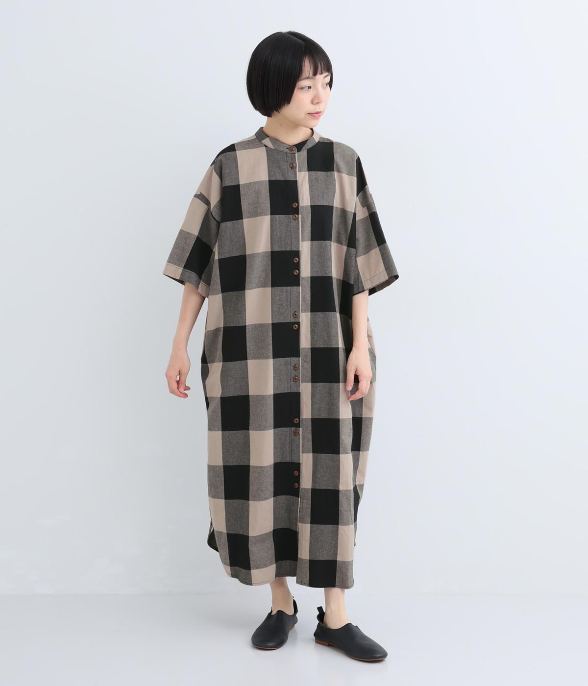 コットンブロックチェック　ワイドワンピース(ホワイト×ブラック-F)