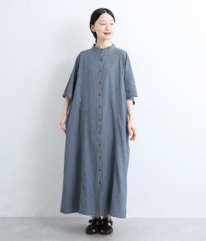 ステッチシャンブレーラグランワンピース(ブルー-F)