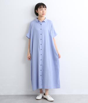 リネンレーヨン　ゆるっとワンピース(ブルー-F)