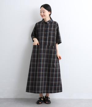 ダークチェック　ロングワンピース(ブラックレッド系-F)