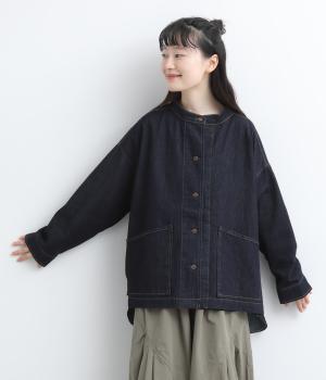 柔らかデニム　後長めシャツ風ジャケット（ワンウォッシュ・F）